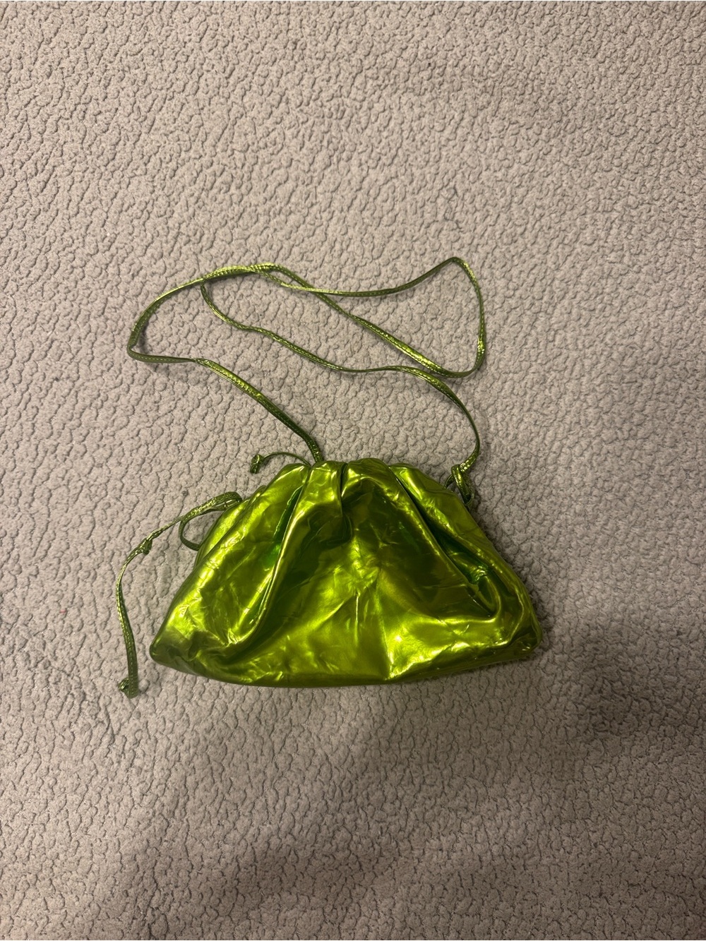 AUTHENTIC!! Bottega crushed metallic leather mini pouch in color chlorophyll